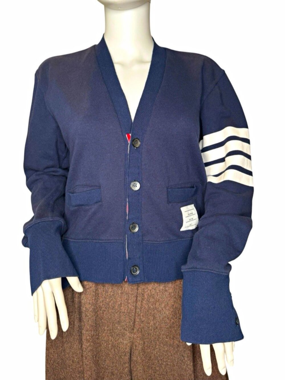Thom Browne Men's Navy 4-Bar Cotton Loopback Cardigan Size 3 Made in Japan